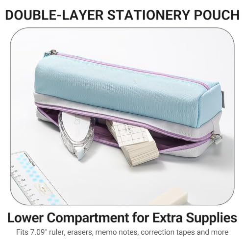 Image of KOKUYO 2-Layer Pencil Holder, Zipper Large Stationery Organizer, Pink | Double-layer Stationery Case, Large Capacity for Pens and Cosmetics Storage, Durable Zippered Bag Portable for Office Travel