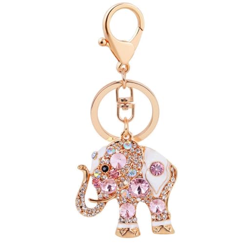 Reizteko Lucky Elephant Colorful Opal Rhinestone Plating Women Car/Bag Keychain Purse Charm - Pink
