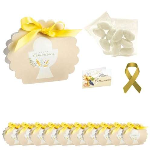 Ingrosso e Risparmio Juego de 10 cajitas de color crema con cáliz y espigas de trigo para peladillas para niños y niñas, para indicar el sitio en el sitio