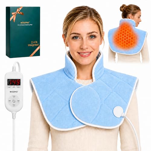 Weighted Heating Pad for Neck and Shoulders and and Back, Neck Heating Pad Wrap with 2.4 lb...