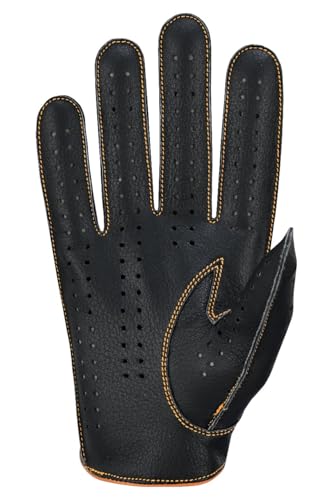 Image of Riparo Men's Leather Driving Gloves - Genuine Cowhide Full-Finger Gloves for Driving & Motorcycle Riding - Breathable Perforated Motorsport Style