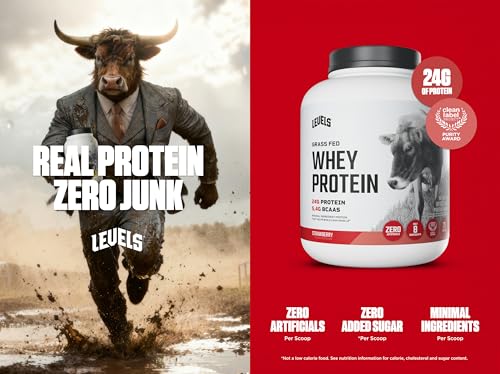 Image of Levels Grass Fed Whey Protein Powder, No Artificials, 24G of Protein, Strawberry, 5LB