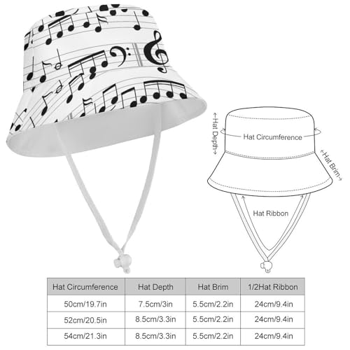 Music with Notes and ClefChildren's Bucket Hat for Boys and Girls, Breathable Summer Beach Hat54cm2