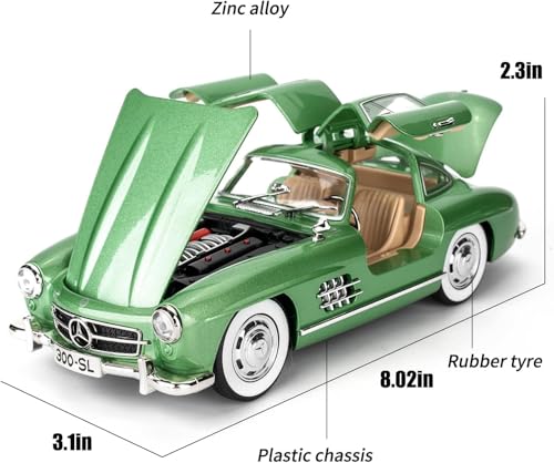 Image of Benz 300 SL Classic Car Model Zinc Alloy Pull Back Toy Car with Sound & Light, for Kids, Boys & Girls, Ages 3+ (Green)