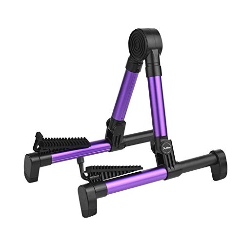 折りたたみユニバーサルギターフォークギターバイオリン弦楽器のためのホルダーブラケットサポート伸縮アルミ合金直立A-フレーム ギタースタンド軽量クラシックエレキ ギター ベースバイオリン (Color : Purple)