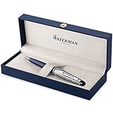 Waterman Expert Ballpoint Pen | Metal & Blue Lacquer | Chiselled Cap | Blue Ink | Gift Box