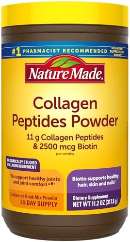 Nature Made Collagen Peptides Powder Type 1 and 3, Joint Support Collagen Powder Unflavored, Sugar Free, Keto Friendly with Biotin for Hair, Skin & Nails Support, 11.2 oz, 28 Day Supply