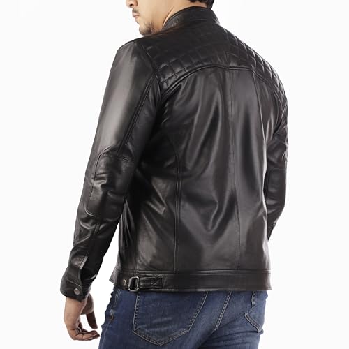 Image of Jild Signature Diamond Style Lambskin Leather Jacket Men - Premium Leather Cafe Racer Vintage Look Motorcycle Jacket Men
