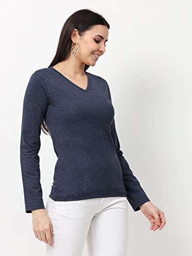Image of Wafaa Women's Cotton Plain V Neck Full Sleeve T-Shirt