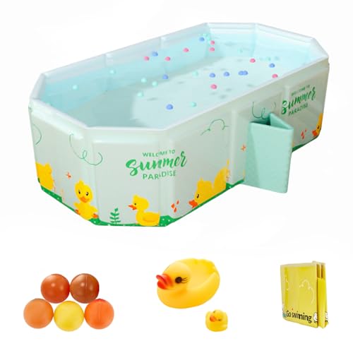 Cartoon Duck Print Foldable Baby Bathtubs Portable Collapsible PVC Baby Bath Tub Travel Tub with Bottom Water Outlet for Toddlers (Green, 78 * 45 * 30cm/31.2 * 18 * 12inches)
