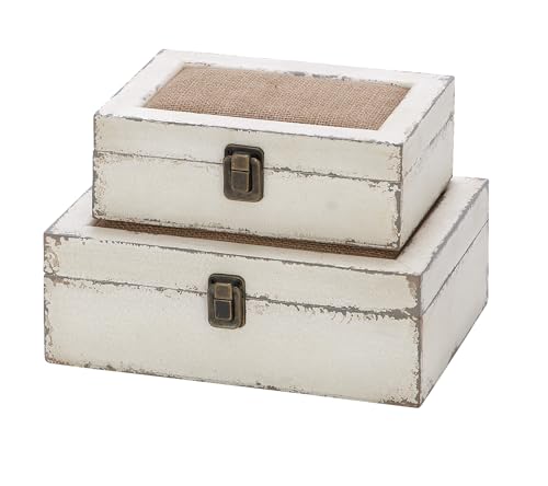 Deco 79 Wooden Decorative Box Decorative Keepsake Boxes with Hinged Lid, Set of 2 Storage Boxes 10", 8"W, White