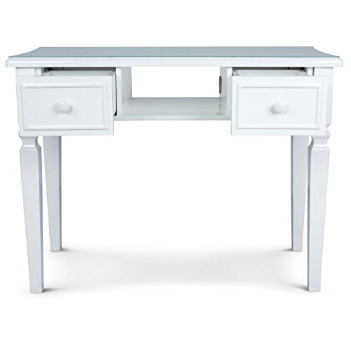 Icarus "Yao White Solid Wood Glass Top Manicure Table With Drawer #TOP6