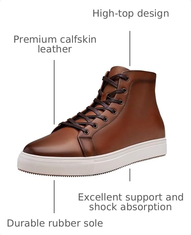 Image of Jousen Men's Casual Shoes High Top Premium Leather Fashion Sneakers Dress Boots for Men
