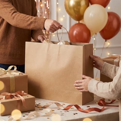 FACEBAG 100Pcs Large Brown Kraft Paper Bags