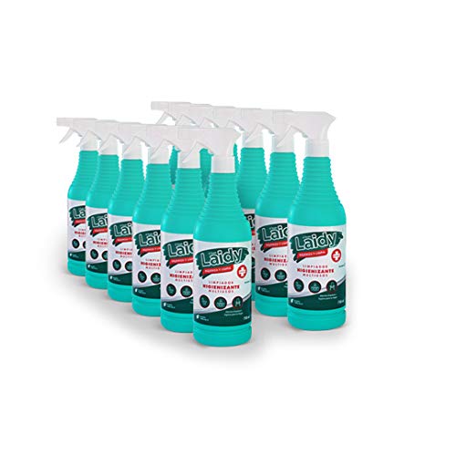 Spray Higienizante Multiusos Sin Lejía. Pack 12 Unidades de Pistola 750 ml. Higienizante de Superficies en Spray con aroma a Ecualípto y Árbol del Té