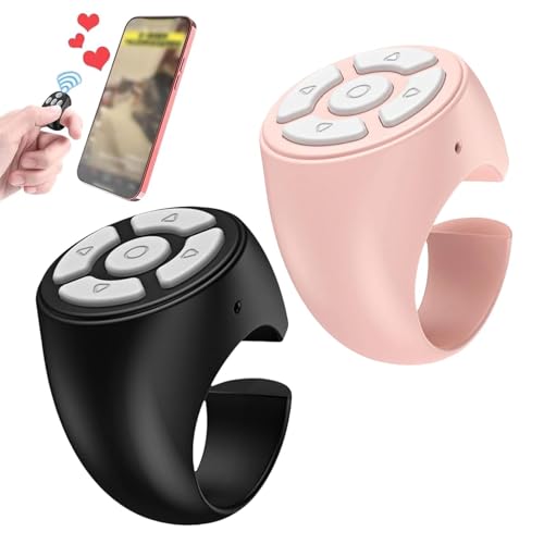 Scrolling Ring, 2 Pack Tik-Tok Fingertip Wireless Bluetooth Remote Control Finger Scroller for iOS & Androids Tablet Phone Camera Controller Bluetooth Page Turner for Clicker Control Volume