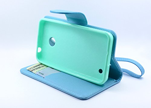 Thousand Eight(Tm) For Nokia Lumia 635/630 Candy Dual-Use Flip Pu Leather Wallet Pouch Case + [Free Lcd Screen Protector Shield(Ultra Clear)+Touch Screen Stylus] (Wallet Pouch Blue) #TOP5