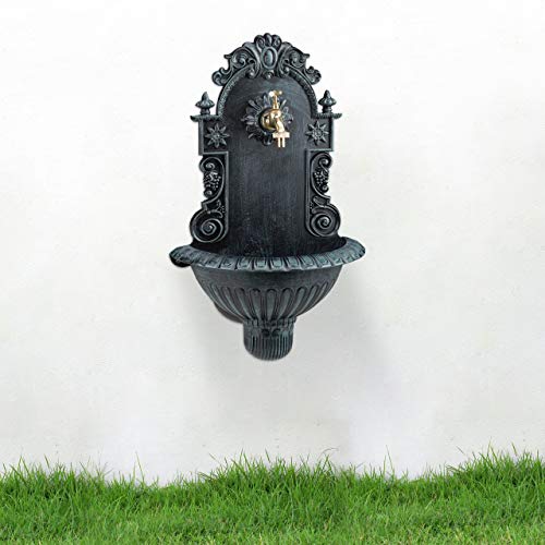 Miniatura 2 de Relaxdays Fuente Jardín Para Pared, Aluminio, Verde, 62 X 38 X 20 Cm,
