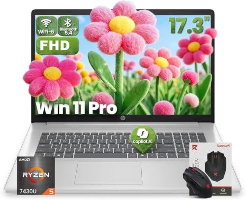 HP 17 inch laptops, AMD Ryzen 5 7430U(Beats i7-1255U), 32GB RAM 1TB SSD, Windows 11 Pro, 17.3" FHD IPS 300Nits Display, Copilot AI, HDMI, Wi-Fi 6 & Bluetooth 5.4, Accessory kit