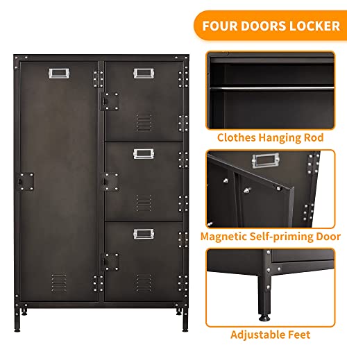 Letaya Metal Locker Storage Cabinet,55" Steel Retro Wardrobe,4 Doors Lockable,Adjustable Feet Organizer Locker For Employees Home Office School Gym (4 Door) #TOP4