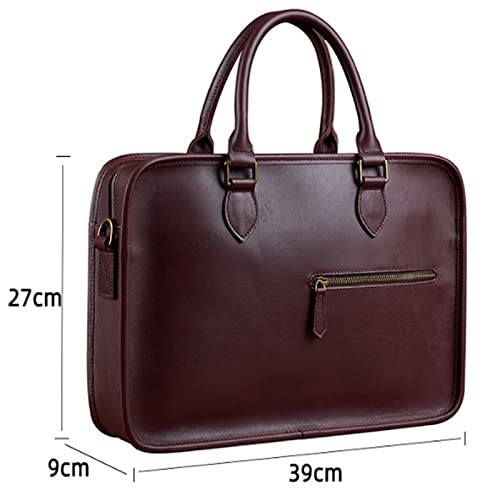 Briefcase Men's Leather Casual Man Handbag Coffee Fashion Shoulder Business Office Laptop 15 Inch Bag (Color : A Size : 27x39cm)2