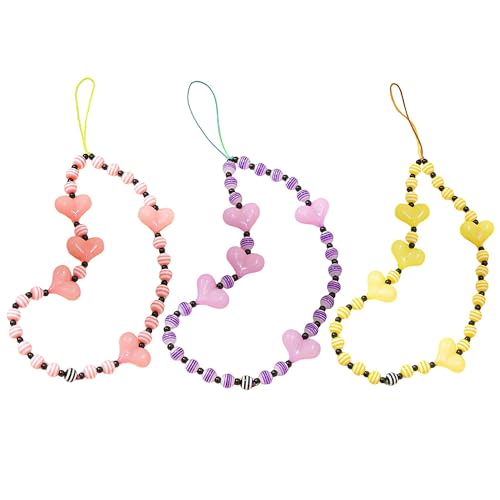 Staqlo 3PCS Handmade Heart Beads Phone Charm - Cute Colorful Phone Bracelet Lanyards and Wrist Straps zlax-124