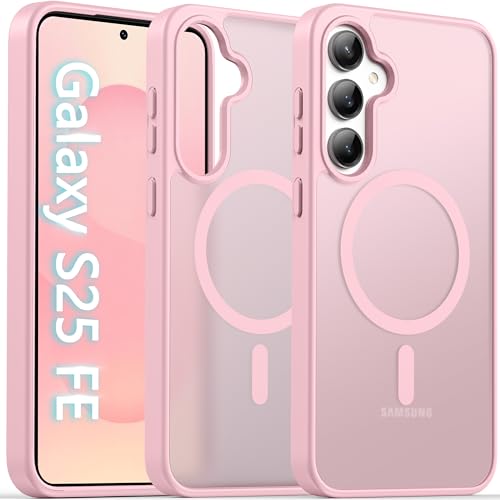 Image of Oterkin Magnetic for Samsung Galaxy S25 FE Case Matte, S25 FE Phone Case Compatible with MagSafe Frosted Translucent Shockproof Anti-Scratch Slim Fit Case Military Grade Protection (Light Pink)