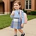 Toddler Girl Plaid Outfits Fall Winter Dress Knit Ribbed Bow Sweatshirt Tops and Button Fashion Skirts Set（Blue+Blue Plaid,6Y