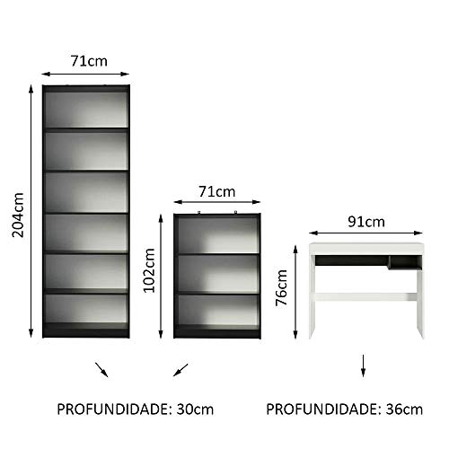 Escrivaninha Madesa Rubi + Estante 6908 + Estante 6907 - Preto/branco