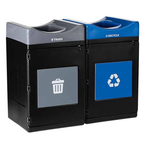 Commercial Zone Avante™ Series Made in The USA, Black Dual-Stream, Trash and Recycling Center 55-Gallon Square, Open Top