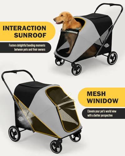 Image of Dog Stroller for Large & Medium Dogs, 4 Wheels Pet Stroller for Large Dogs up to 120lbs, Extra Large Dog Stroller with Foldable Design, Sun Shades, Storage Pocket, Breathable Mesh