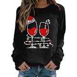Sudadera de Feliz Navidad para mujer, divertida sudadera con gráfico de árbol de Navidad, cuello redondo, cómoda, holgada, sudadera con capucha para mujer con cremallera, Negro, XXL