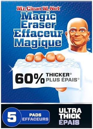 Mr. Clean Magic Eraser Sponge, All Purpose Cleaner, Long Lasting Cleaning Scrubber, Wall Cleaner, Sneaker Cleaner, Oven Cleaner, Kitchen, Bathroom, Shower Cleaning Supplies, Ultra Thick, 5ct
