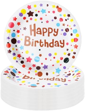 120-Piece Happy Birthday Party Plates & Napkins Set - 7 Inch Polka Dot Disposable Tableware For Birthday Decorations