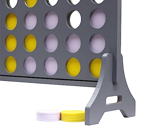 Image of Giant 4 in a Row Game for Family & Adults - Tailgating Pros Jumbo Grey Wooden Four in a Row Indoor & Outdoor Yard Game for Family Party Fun, Portable Activities for Patio, Backyard, and Camping