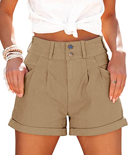 MINGALONDON Womens Denim Shorts Summer Mid Waist Raw Cut Hem Stretchy Jean Shorts Jean Shorts for Women Casual Summer Khaki Shorts Women