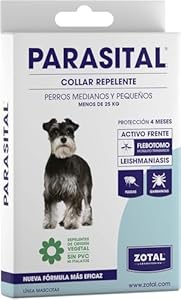 Collar Antiparasitario para Perros Pequeños y Medianos de Parasital - Zotal, Repelente ante Mosquitos, Pulgas y Garrapatas. Activo Frente la Leishmaniasis