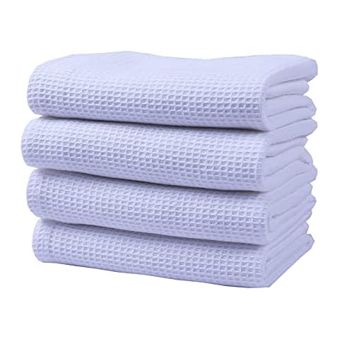 RAYKER Classic Waffle Weave Kitchen Towels,100% Cotton Tea Towels, Best Dish Towels, Vintage Design,4 Pack In Size 45x65cm (White, 4) Cover