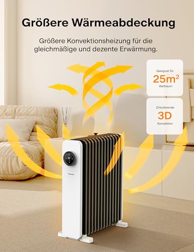 PELONIS 13 Rippen Ölradiator 2500W mit Fernbedienung, Mobile Elektroheizung mit Thermostat, 24h Timer, 3 Heizstufen, Heizkörper mit Überhitzungsschutz-4