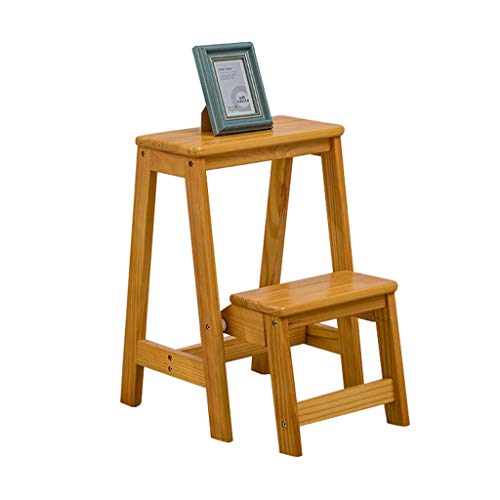 Klapptreppe Klapptritt Klappleiter Hocker aus Holz 2 Stufen Leicht und Klappbar Tritthocker für Zuhause Bibliothek Loft Leiterregale - 150kg Kapazität (Schwarze Walnuss) Cover