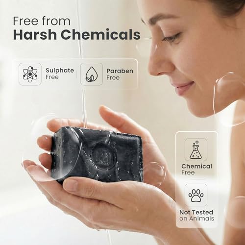 Image of Activated Charcoal Soap 125g (Pack of 2) | Handmade with Aloe Vera | Natural Herbal Soap for Acne & Oily Skin | Anti Aging Detox Face & Body Soap for Men & Women