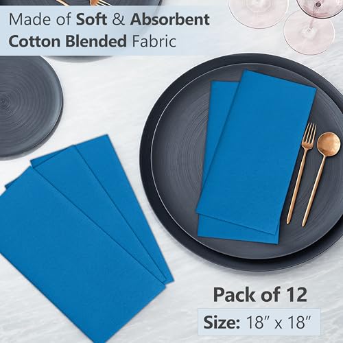 Image of Ruvanti Cloth Napkins Set of 12, 18x18 Inches Napkins Cloth Washable, Soft, Durable, Absorbent, Cotton Blend. Table Dinner Napkins Cloth for Hotel, Lunch, Restaurant, Wedding Event, Parties - Blue
