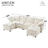 Yihomfy Canapé d’Angle Modulable en L/U 280 cm, 6 Places avec Repose-Pieds Amovible, Rangement, Porte-gobelet,Canapé Profond pour Salon, Meuble de Salon Moderne,canapé Convertible,Beige