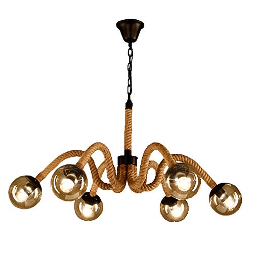 Lustre en métal vintage et corde fait main plafonnier suspendu 6 têtes