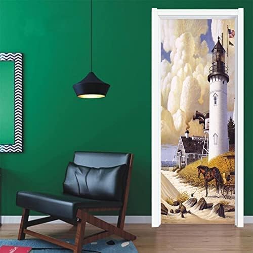PSSR 30.4x78.8in 3D Door Decals Home Decor Door Stickers Decor Removable Wall Stickers Murals Coastal Lighthouse Building Wallpaper PVC Waterproof Art Poster Door