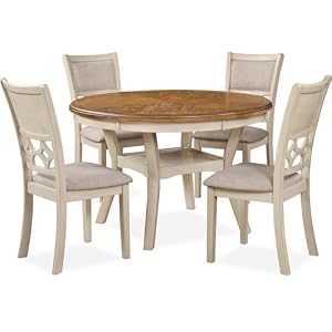 New Classic Furniture Mitchell 5-Piece Dining Set with 1 Table and 4 Chairs, Beige and Brown New Classic Furniture Mitchell 5 Piece Dining Set with 1 Table and 4 Chairs Beige and Brown