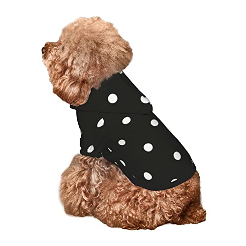 Black And White Polka Dot Dog Hoodie,Hand Washable,Pet Clothing Hooded Pullover,Suitable For Small Dogs Four Seasons Outdoor #TOP7