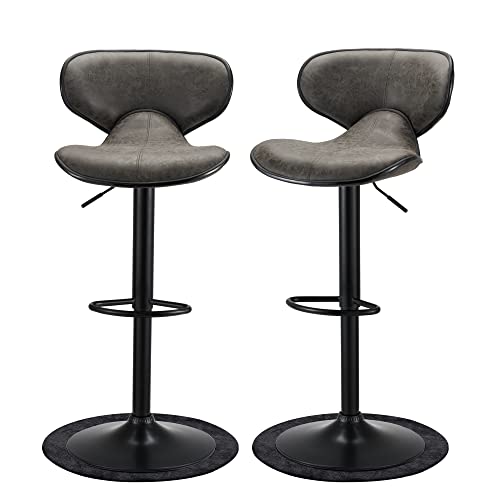 Simflag Bar Stools With Back Support, Adjustable Height And 360°Swivel Bar Chairs Set Of 2, 300Lbs Capacity Barstools For Bar Counter, Home And Kitchen Island-Grey #TOP24