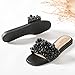 Ruiee Women's Flat Slides Sandals, Pearl Decor Sparkly Bling Dressy Slides Comfortable Casual Bride Wedding Summer Slip on Sandals for Women.241223 Black Size8