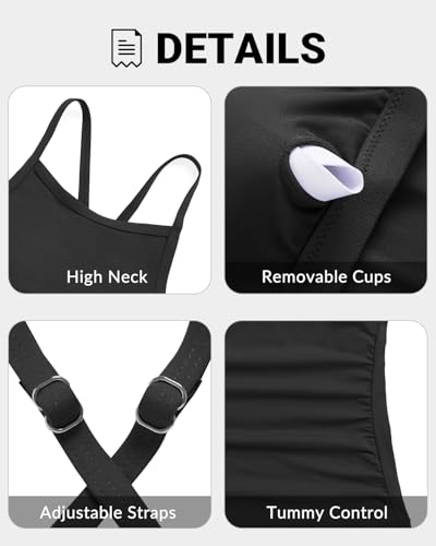 Women Tankini Swim Top Only - High Neck Bathing Suit Tops Tummy Control Tank Top No Bottom3